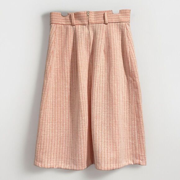 Perception Womens Wool/Polyester Peach Stripe Vintage Midi Skirt Box Pleat Sz 12 - Picture 2 of 8